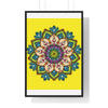 Vertical framed poster featuring a hand-drawn yellow mandala, perfect for mindfulness and yoga enthusiasts