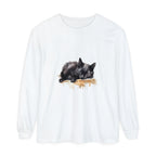 A beautiful watercolor illustration of a sleeping black cat featured on a comfortable and stylish t-shirt