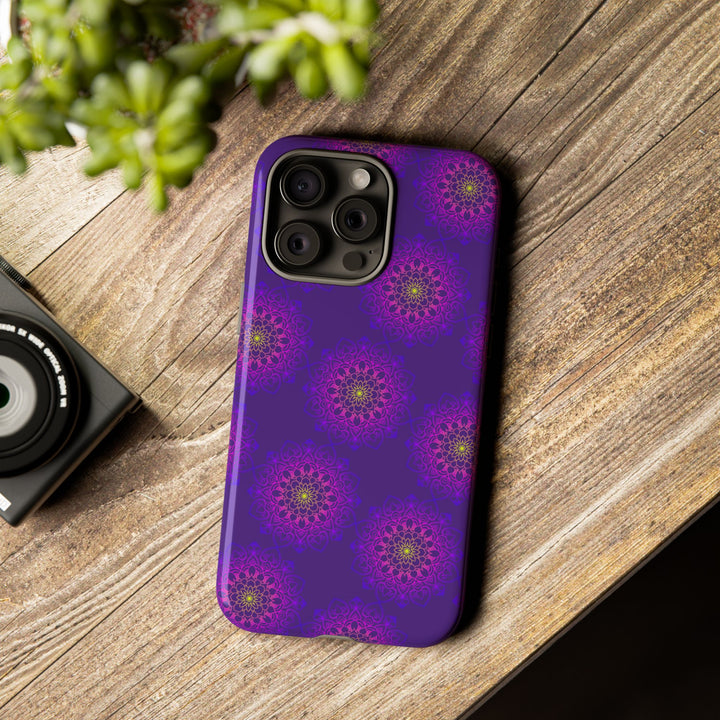 Intricate Purple Floral iPhone Case with Bold Mandala Design