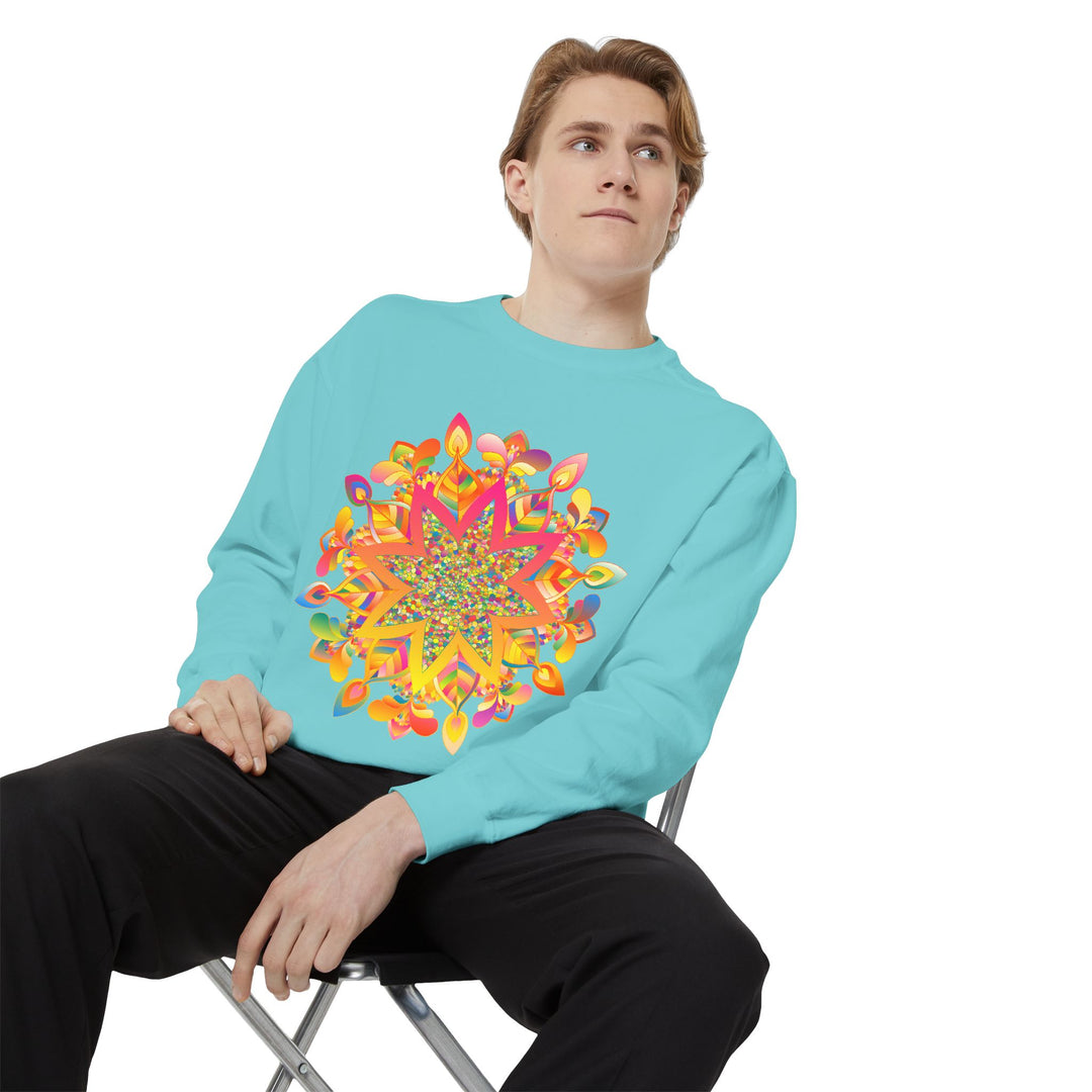 Colorful mandala design sweatshirt with vibrant patterns and cozy fit for casual wear