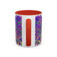 Colorful ceramic mug featuring a vibrant psychedelic mandala design, perfect for spiritual art enthusiasts