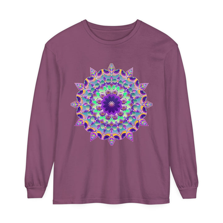 Colorful long sleeve t-shirt featuring a vibrant psychedelic mandala design