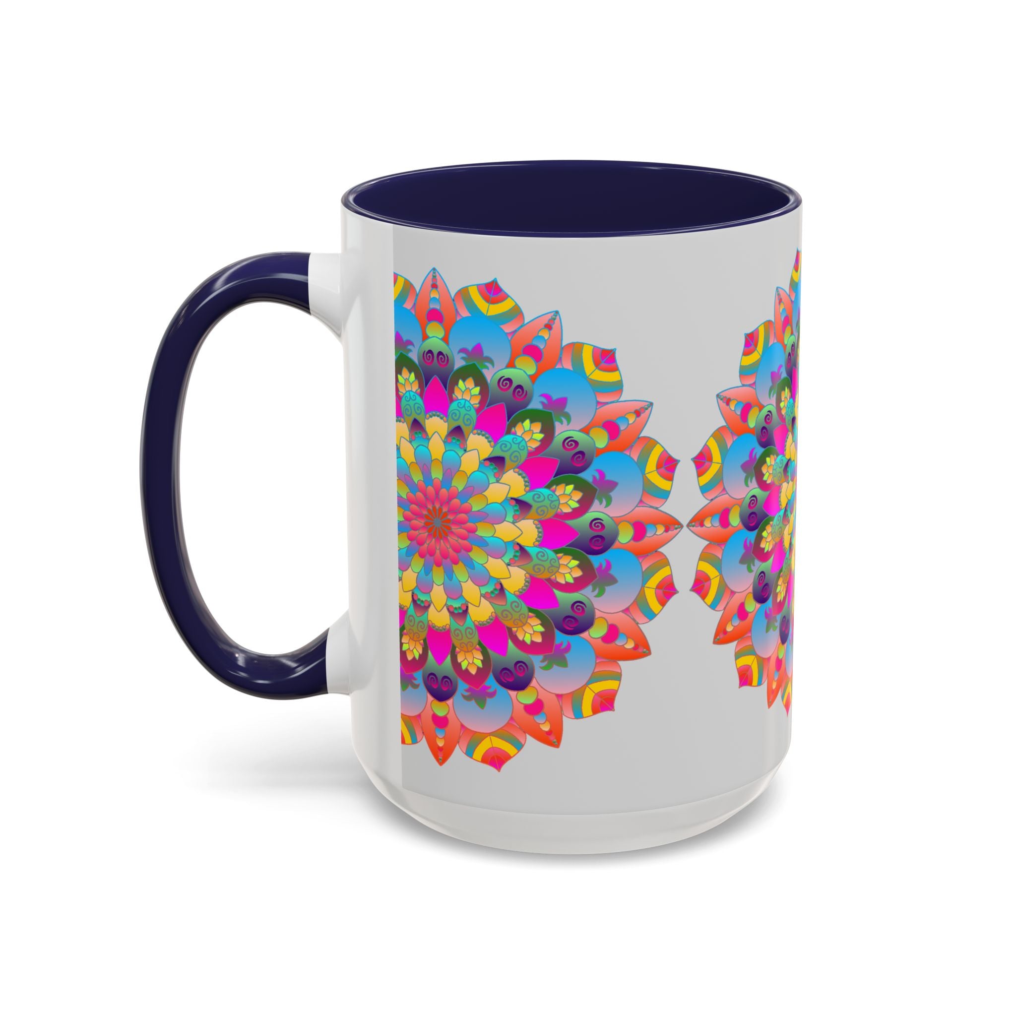 Colorful mandala art mug with intricate and detailed patterns