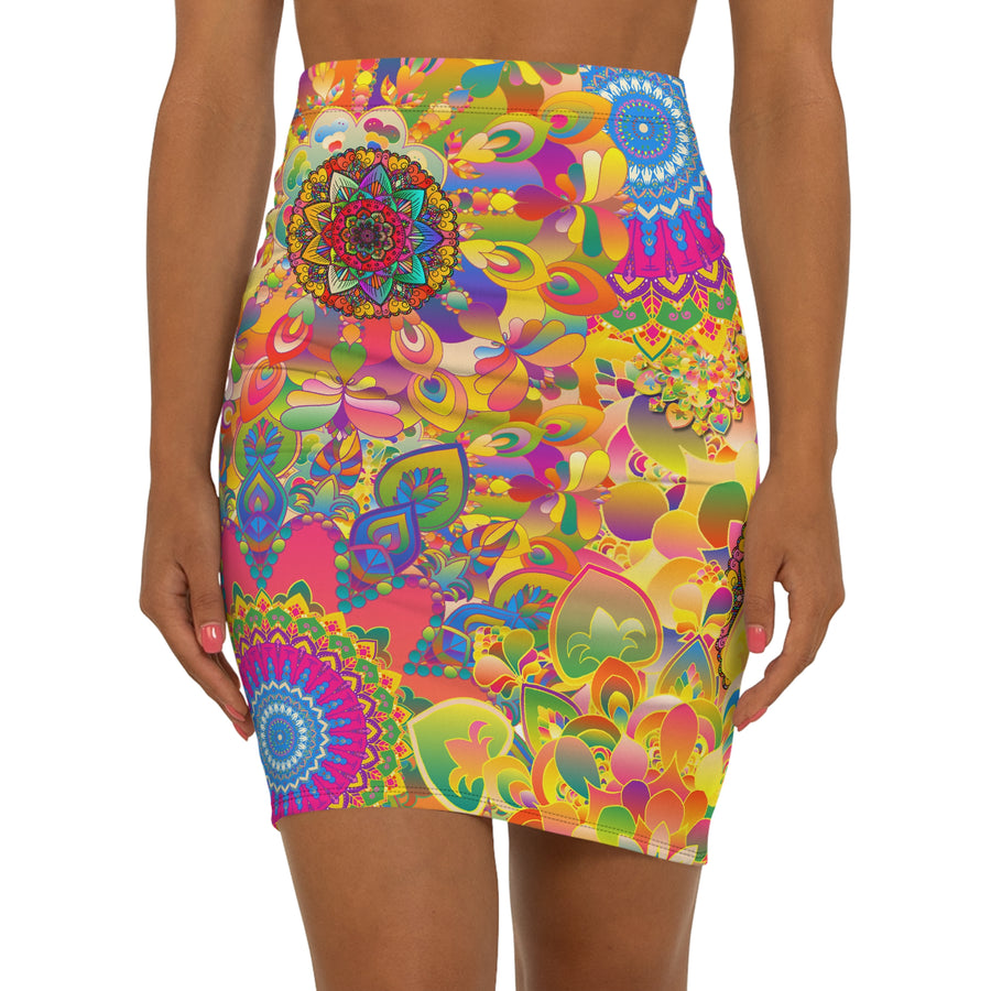Psychedelic Floral Mandala Pencil Skirt