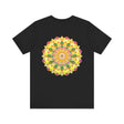A colorful mandala design tee depicting spiritual peace and harmony