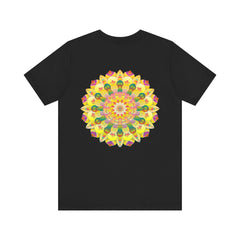 A colorful mandala design tee depicting spiritual peace and harmony