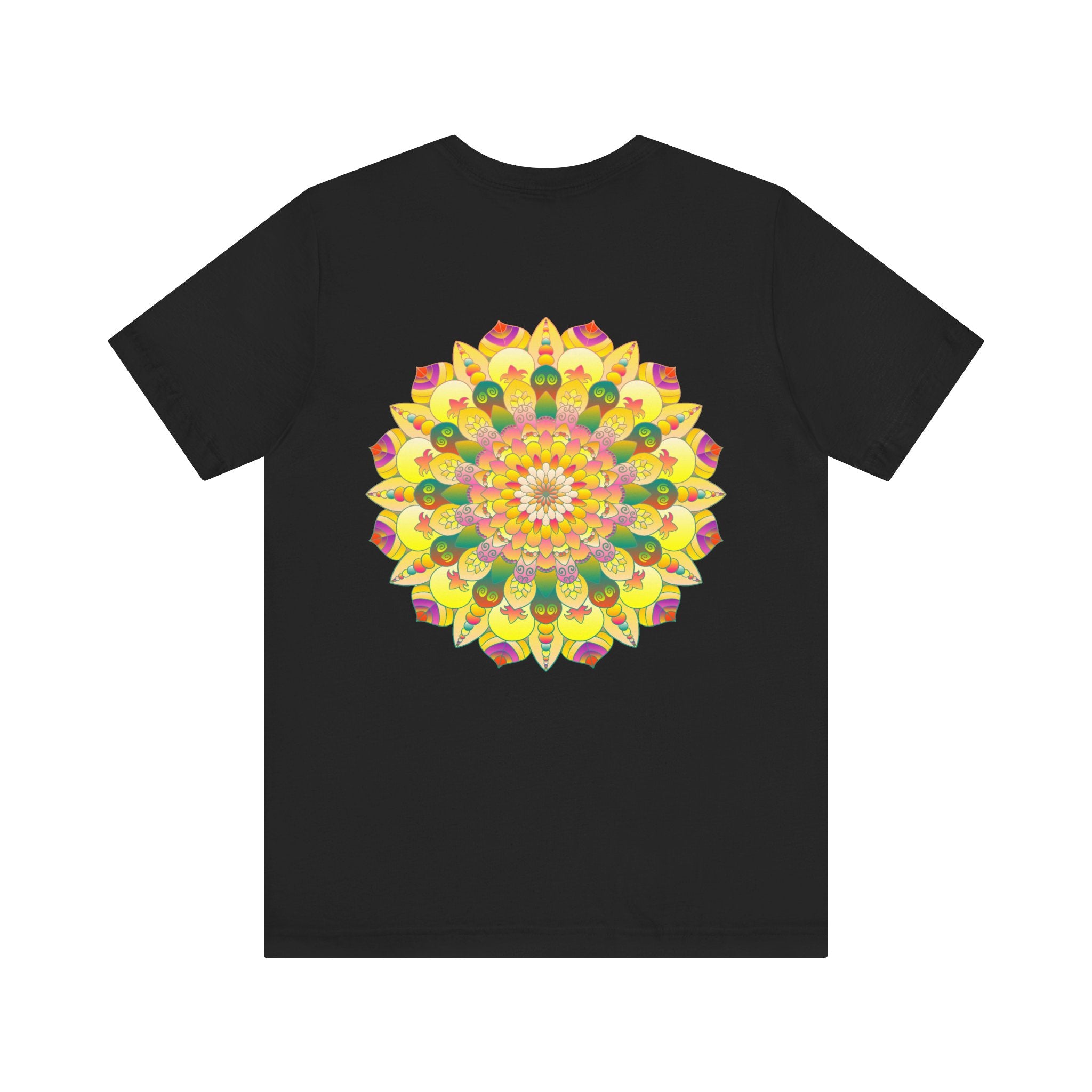 A colorful mandala design tee depicting spiritual peace and harmony
