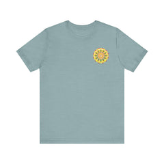 A beautiful and colorful mandala tee with intricate designs representing spiritual peace and harmony