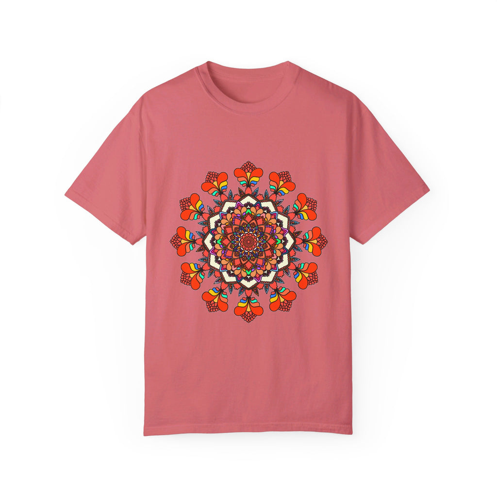 Unisex Mandala T-Shirt made from 100% Ring-Spun Cotton, featuring Hand-Drawn Mandala Art and Garment-Dyed for Extra Comfort