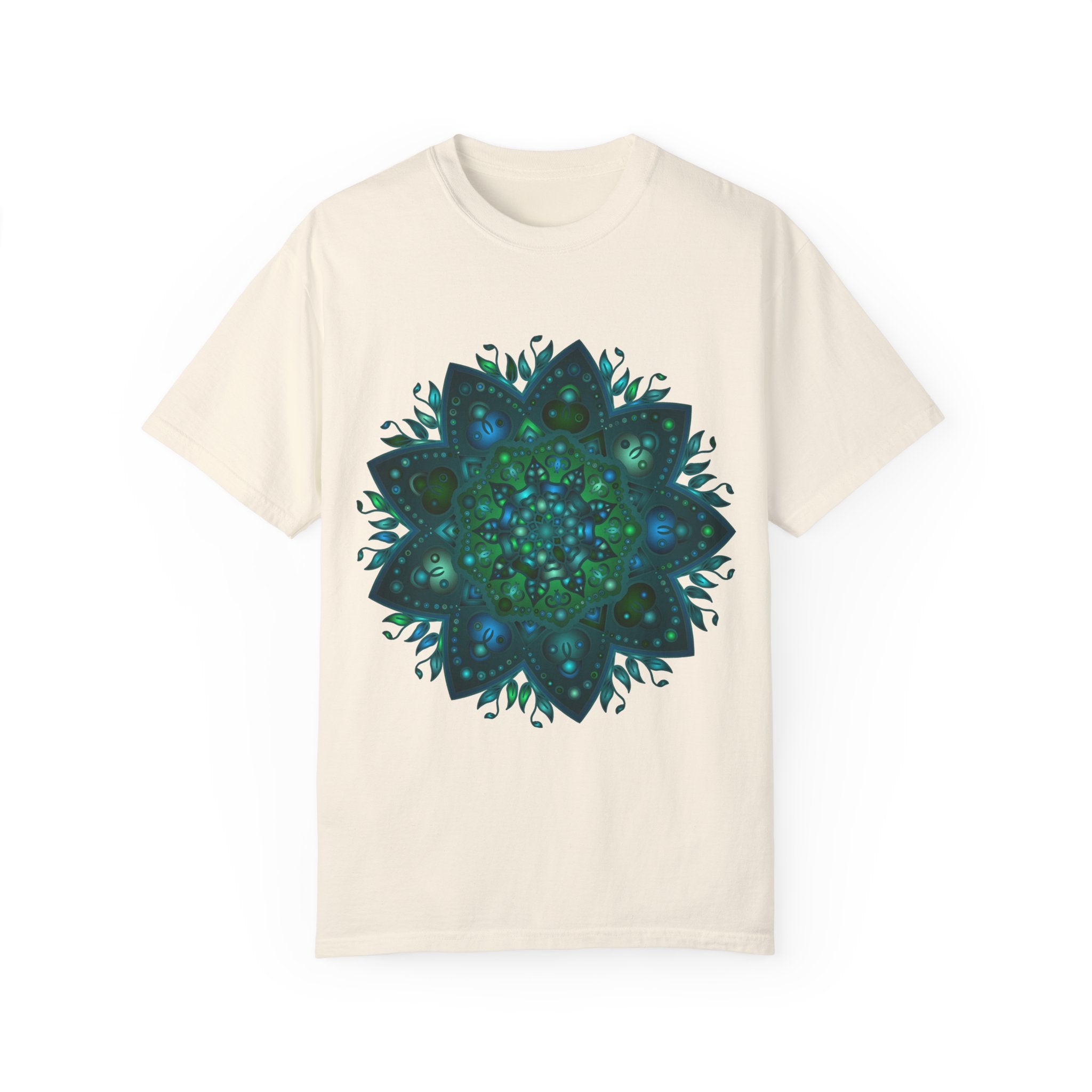 An intricately hand-drawn mandala design printed on a unisex t-shirt