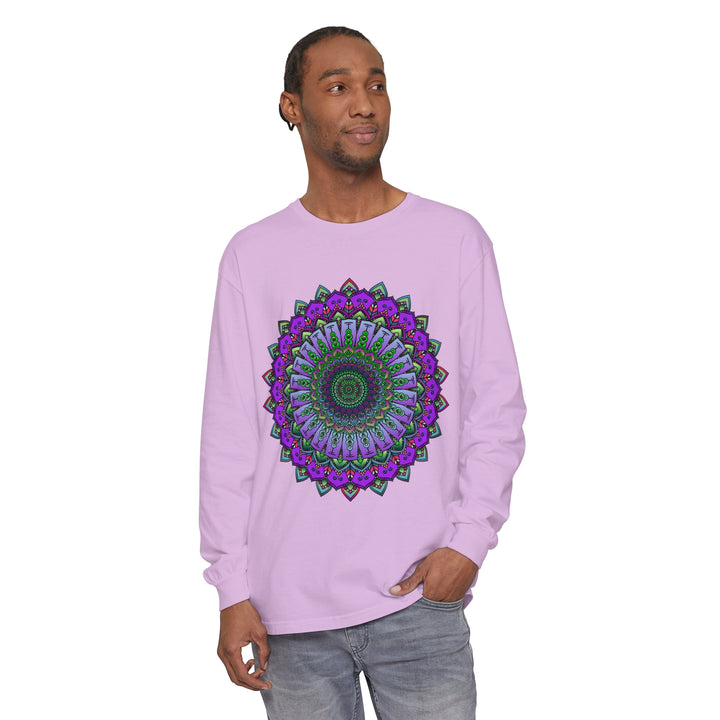 Intricate Mandala Unisex Long Sleeve T-Shirt with detailed geometric design