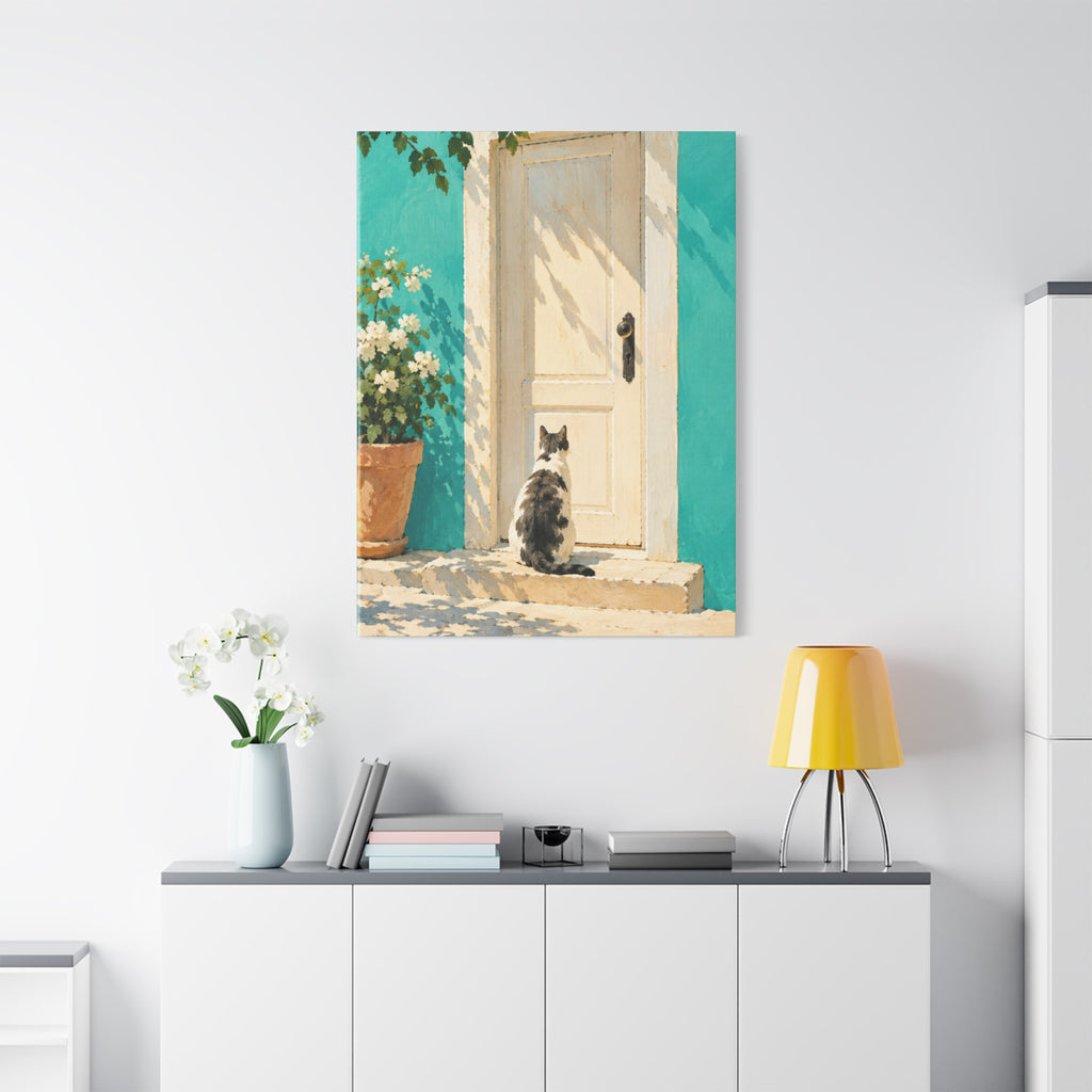Sunlit Doorway Cat Canvas Wall Art