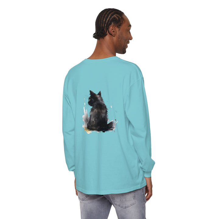 Long sleeve black cat watercolor dream design t-shirt for women