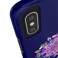 Hand drawn purple shades mandala art phone case, durable and shock absorbent, showcasing intricate design and vibrant colors for stylish protection