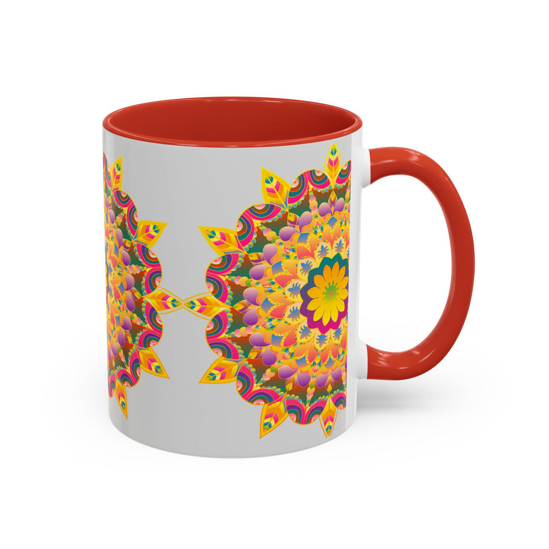 Colorful and intricate mandala art mug with vibrant floral design