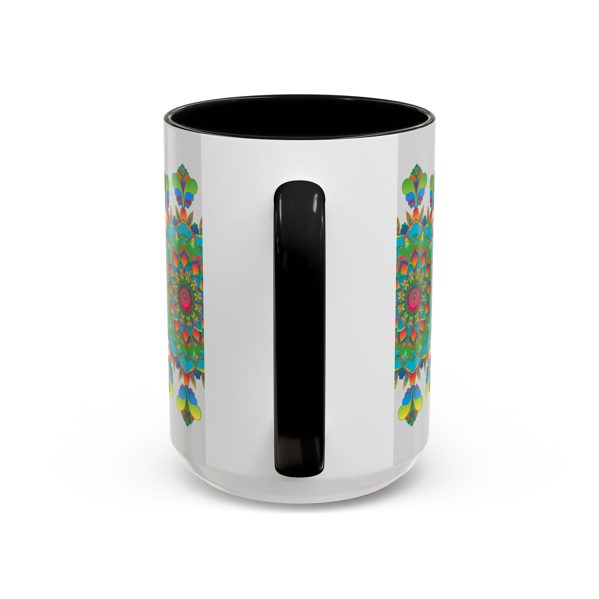 Mandala Art Mug showcasing intricate and vibrant designs in various colors on a sleek grey background, perfect for adding a pop of art to your morning coffee routine