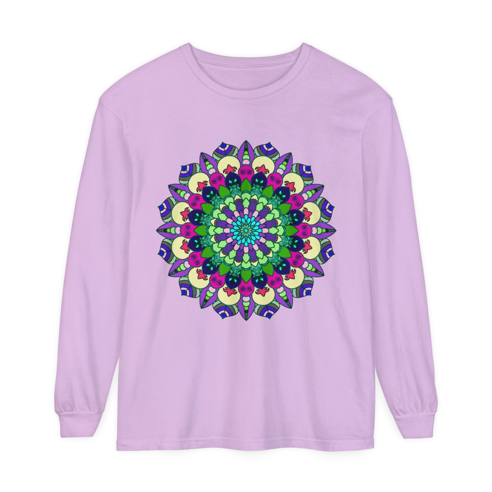  Colorful and intricate mandala design on a comfortable unisex long sleeve t-shirt