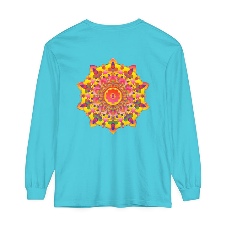 Colorful and intricate mandala design on a long sleeve unisex t-shirt