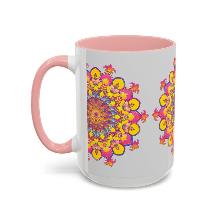 Colorful ceramic mug with intricate mandala art design, perfect for meditation and relaxation