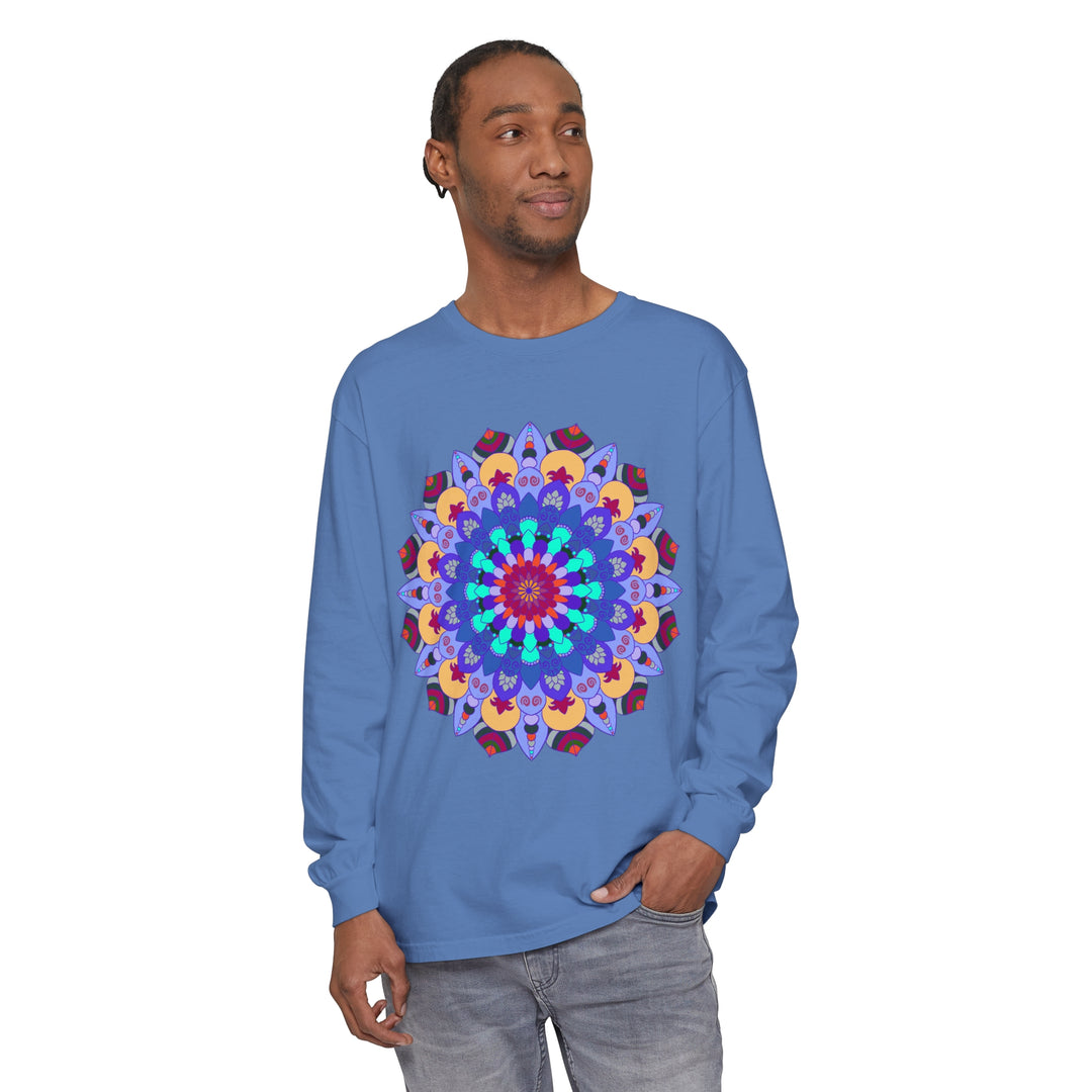 Colorful and intricate mandala design long sleeve t-shirt, perfect for vibrant and stylish casual wear