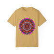 Hand-drawn mandala art t-shirt made from 100% ring-spun cotton, garment-dyed for extra comfort, suitable for both men and women