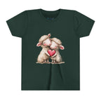 Youth Tee - Cartoon Sheeps Hugging Heart, Cute and Lovely Design