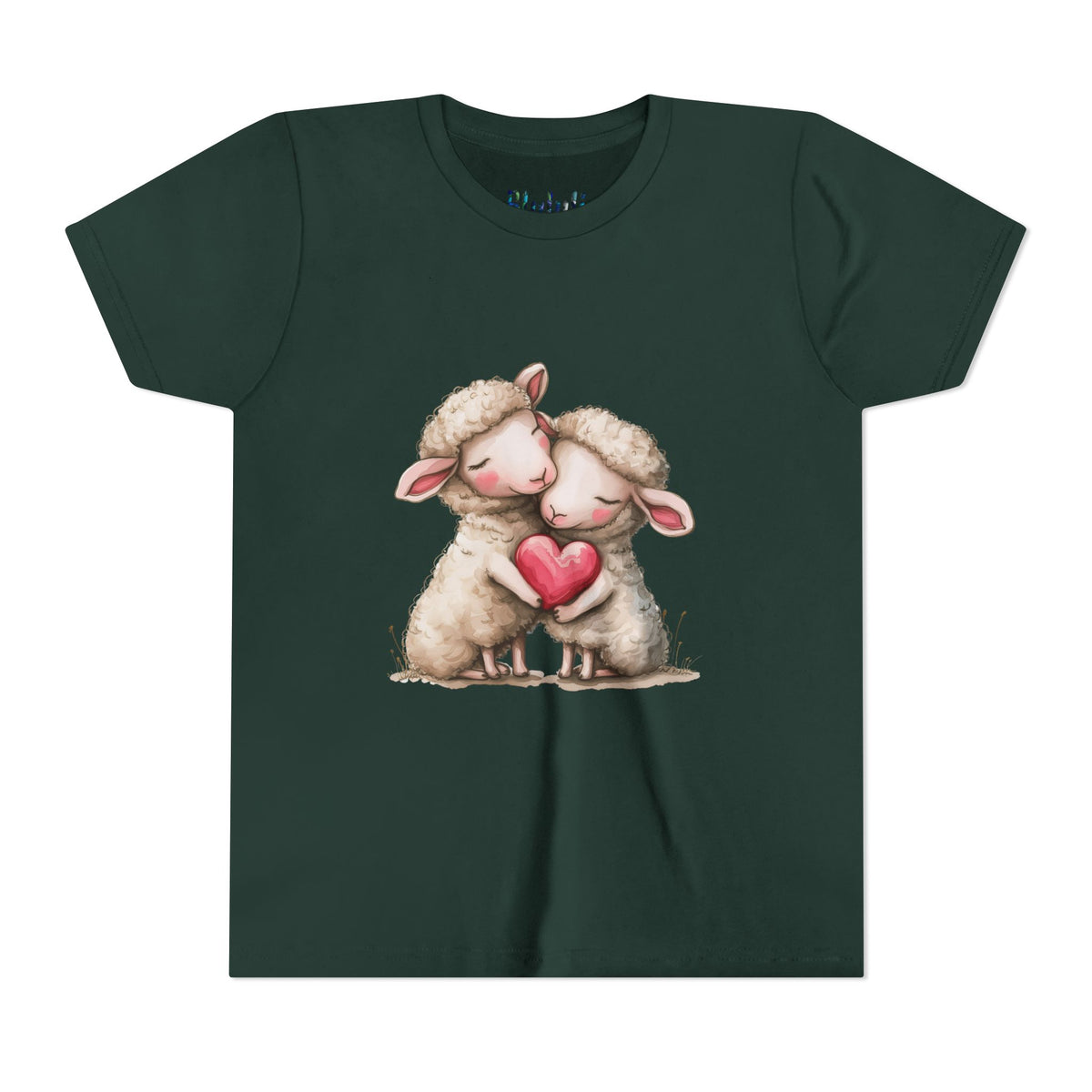 Youth Tee - Cartoon Sheeps Hugging Heart, Cute and Lovely Design