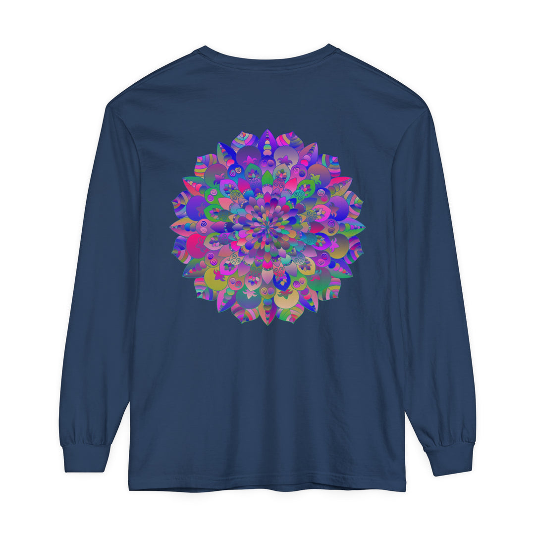 Colorful long sleeve t-shirt with vibrant mandala design and intricate patterns