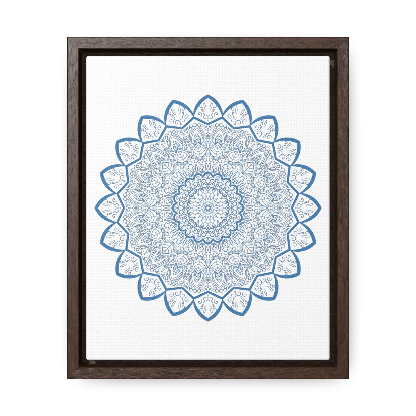 Mandala Handmade Art - Steel Blue Wall Art on Gallery Canvas Wraps, Vertical Frame, showcasing intricate mandala design