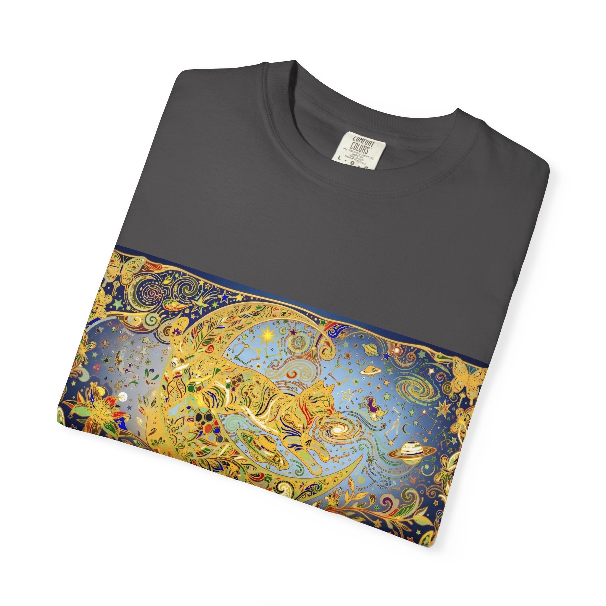 Crescent Cat & Moon T-Shirt — Vintage Celestial Tee