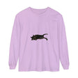 A black cat with closed eyes sleeping peacefully on a unisex long sleeve t-shirt