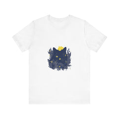 Black Cat Mystery T-Shirt featuring a whimsical floral design, perfect for cat lovers