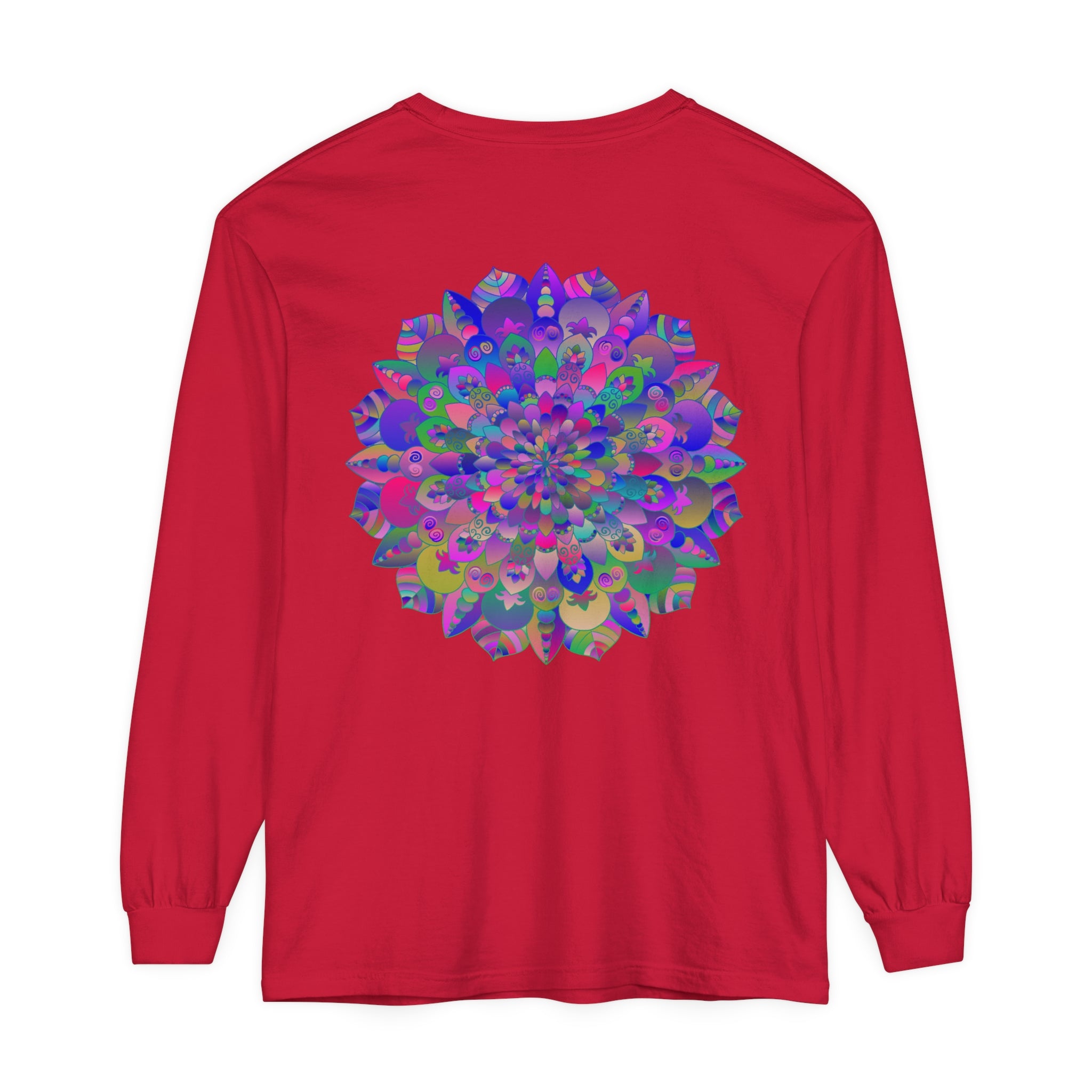 Colorful and intricate mandala design long sleeve t-shirt for a vibrant look