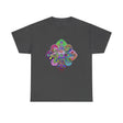 Colorful mandala design on a black unisex heavy cotton t-shirt for yoga and mindfulness practice