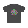 Colorful mandala design on a black unisex heavy cotton t-shirt for yoga and mindfulness practice