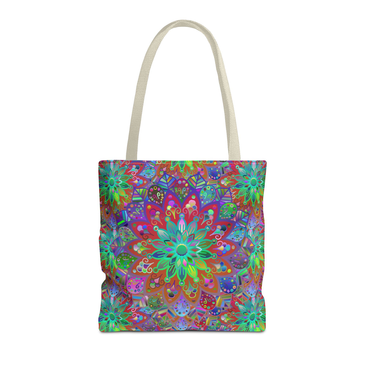 Psychedelic Mandala Tote Bag — Colorful Boho All-Over Print Tote