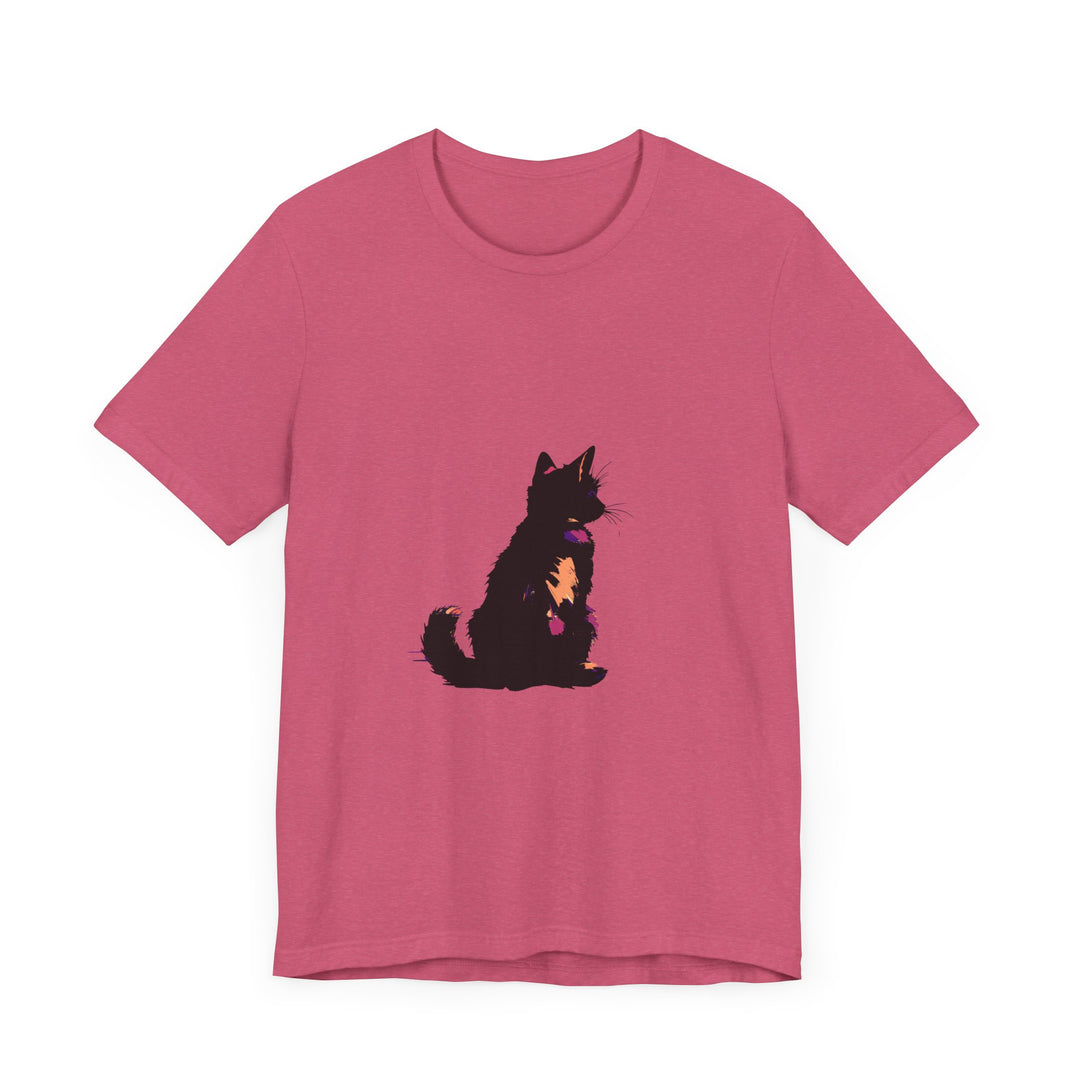 Black Cat Mystery Abstract T-Shirt: A unique and eye-catching graphic tee with a mysterious black cat design, great for casual and creative fashion looks