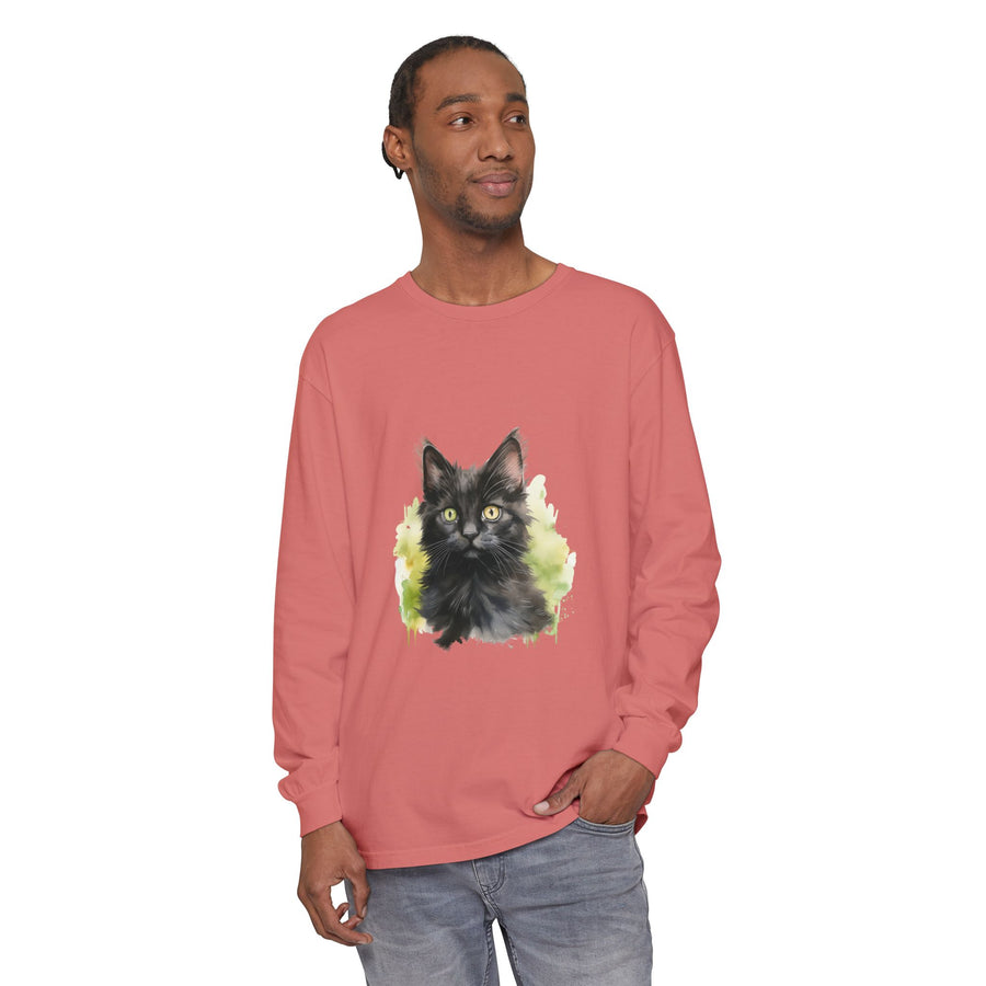 Full Sleeve Tee | Black Kitten Watercolor