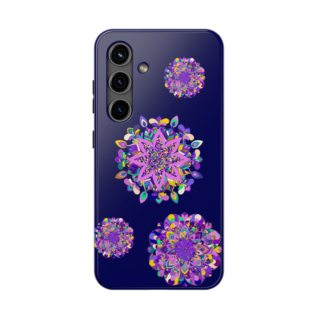 Hand-drawn purple mandala art phone case, durable and shock absorbent