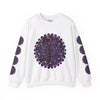 Unisex Heavy Blend™ Crewneck Sweatshirt featuring a vibrant purple mandala design on the front