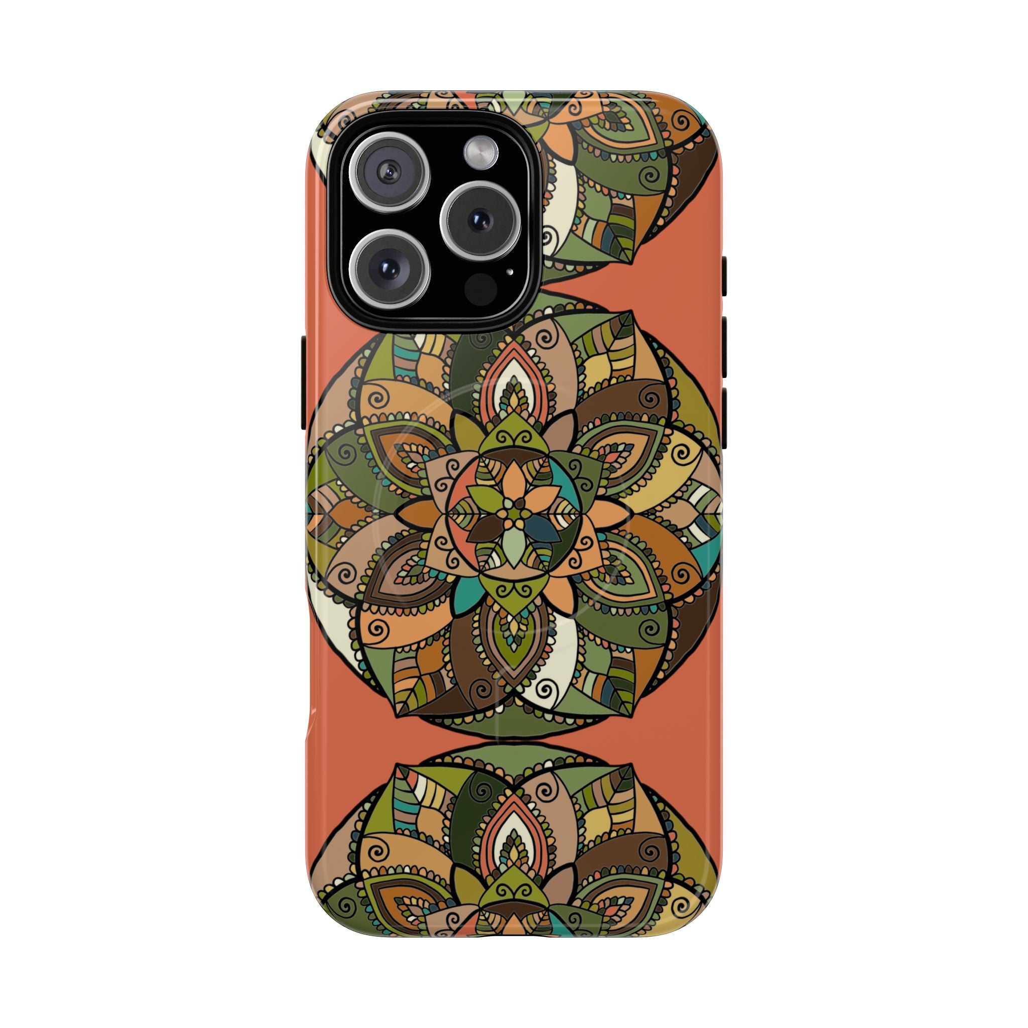 Mandala Floral Tough Magnetic Phone Case — Boho Earth-Tone Protective Cover