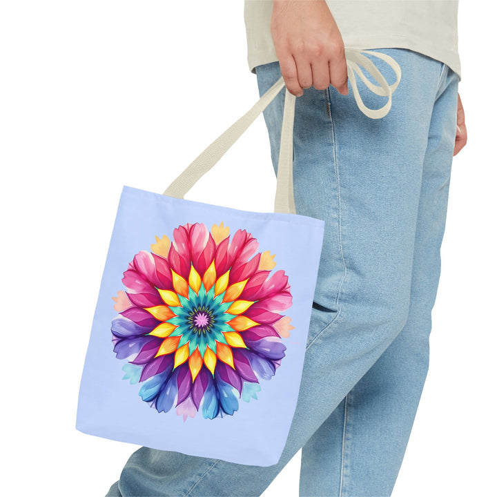 Colorful and vibrant Rainbow Mandala Tote Bag with intricate design