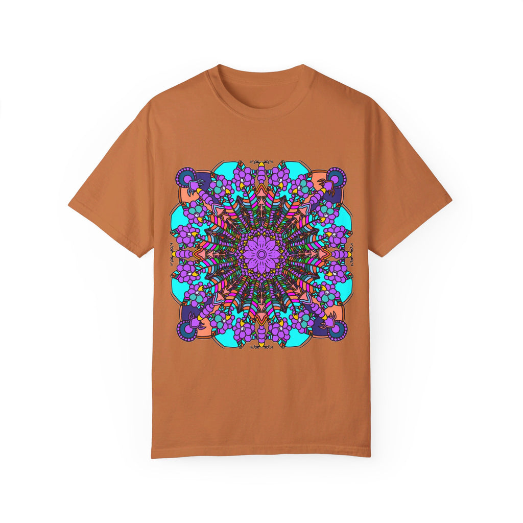 Unisex Mandala T-Shirt featuring hand-drawn mandala art made of 100% ring-spun cotton, garment-dyed for extra comfort