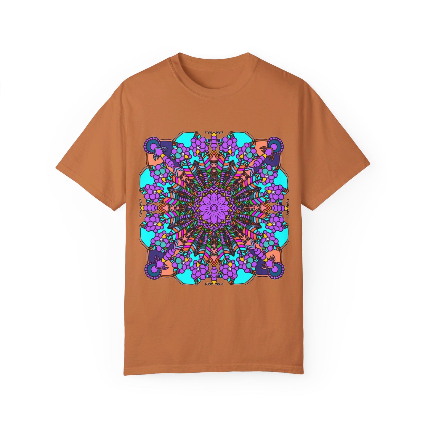 Unisex Mandala T-Shirt featuring hand-drawn mandala art made of 100% ring-spun cotton, garment-dyed for extra comfort