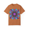 Unisex Mandala T-Shirt featuring hand-drawn mandala art made of 100% ring-spun cotton, garment-dyed for extra comfort