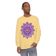 Vibrant purple and gold mandala design long sleeve t-shirt for women