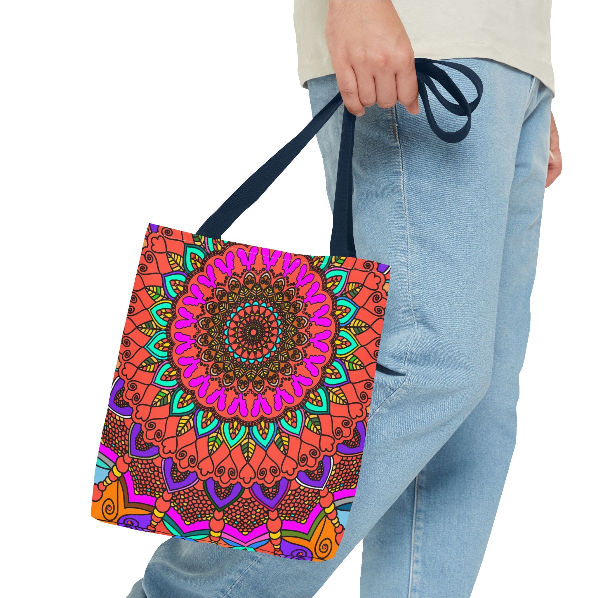 Borsa tote con mandala colorati – Stampa all-over in stile boho psichedelico