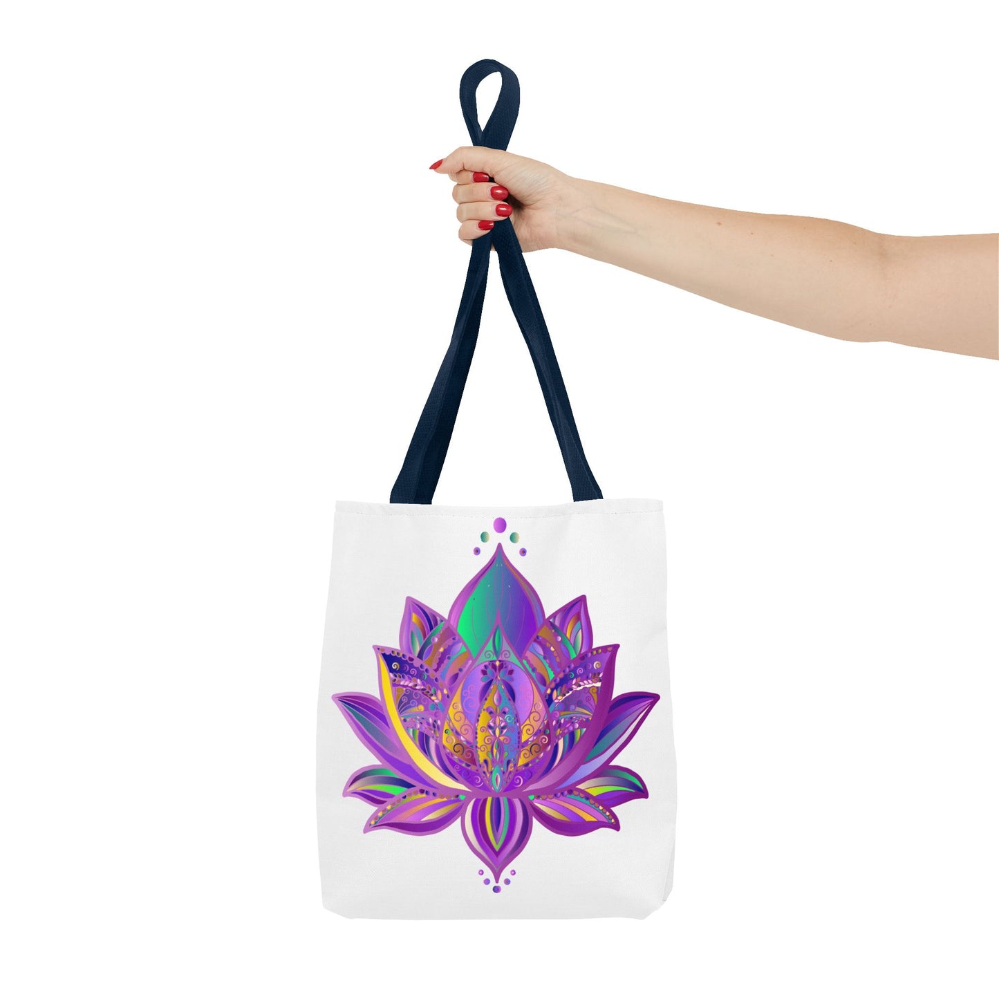 Beautiful Mandala Lotus Tote Bag with intricate design and vibrant colors