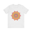 A close-up image of a colorful Floral Mandala Tee with vibrant and intricately detailed patterns