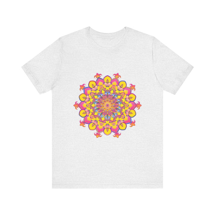 A close-up image of a colorful Floral Mandala Tee with vibrant and intricately detailed patterns